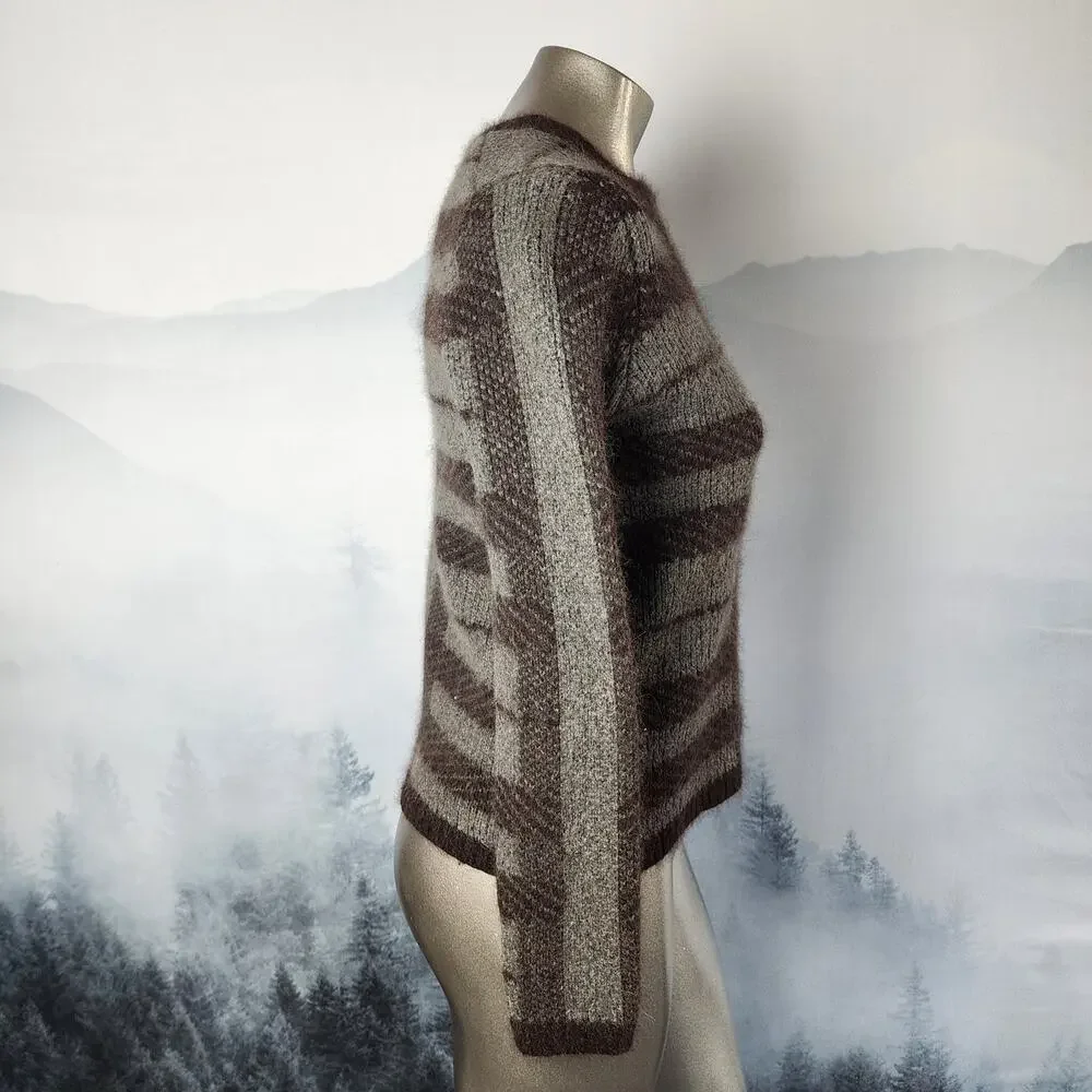 Ann Taylor Rabbit Hair Alpaca Wool Striped Crew Neck Sweater | Women's Medium